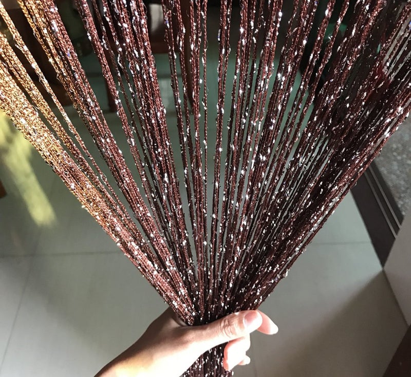 Eyotool 1x2 M Door String Curtain Rare Flat Silver Ribbon Thread Fringe Window Panel Room Divider Cute Strip Tassel for Wedding Coffee House Restaurant Parts, Dark Coffee - Image 2